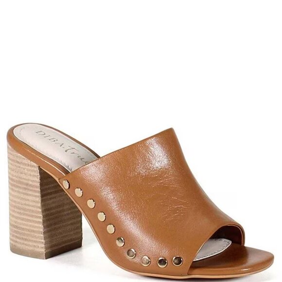 Diba True Twin Crest Leather Studded Block Heel Peep Toe Slide